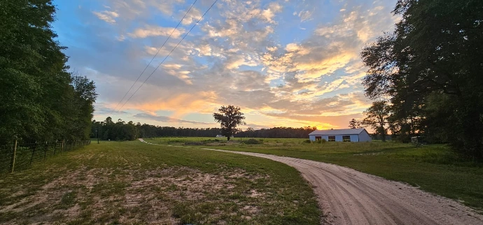 Organic Farm Sunset over pasture